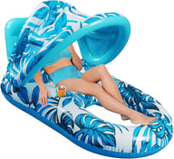 Adventure Lab Inflatable Pool Lounger with Sunshade & Cup Holder – Large Floating Pool Chair for Adults & Kids, Tropical Inflatable Pool Float Raft for Swimming Pool, Beach & Summer Water Party